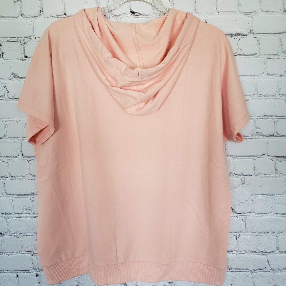 MICHAEL KORS Short Sleeve Dusty Coral Logo Hooded Sweatshirt--NWT--L - Picture 3 of 16